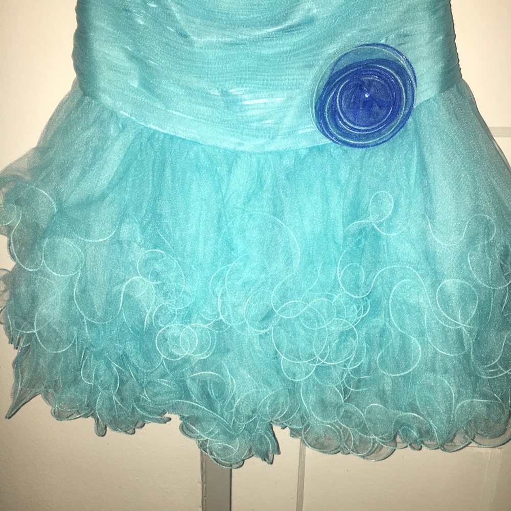 Blue Ruffle Prom Dress - Picture 3 of 6